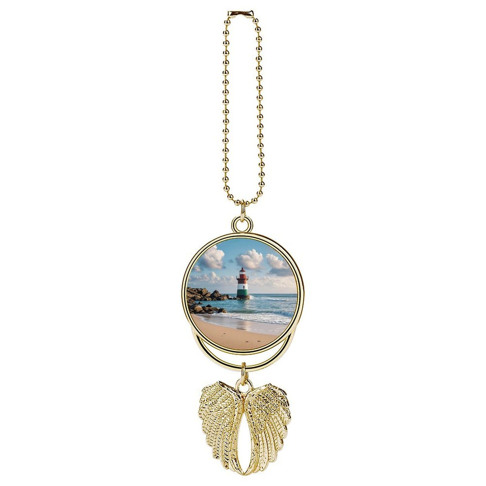 Cool Car Sea Lighthouse Sandbeach Hanging Ornament Metal Charms for Rear View Mirror Decor Car Key Charm and Funny Automotive Rearview Mirror Pendant Accessories for Men Women