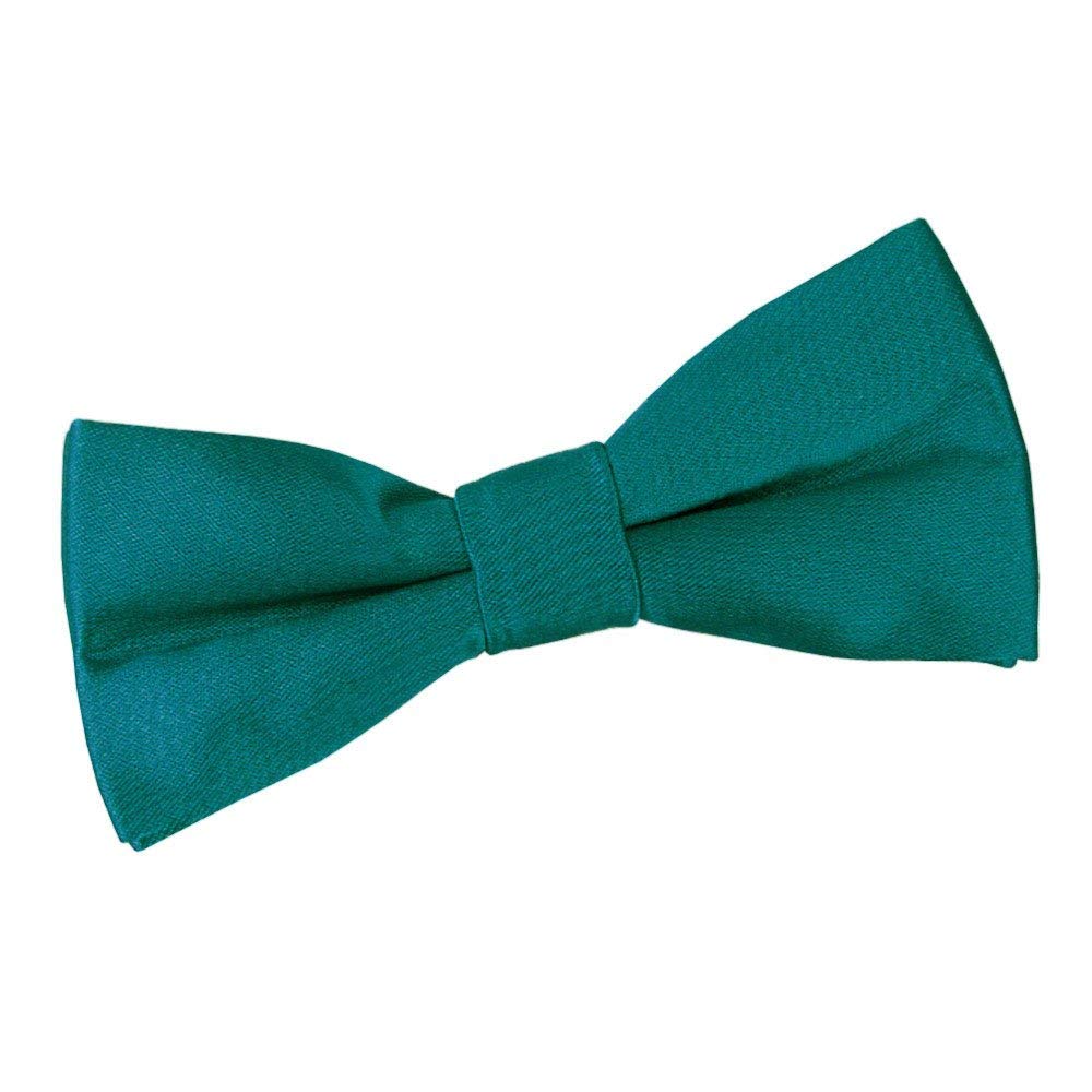 DQT Boys Plain Glossy Satin Pre-Tied Bow Tie – Wedding, Party & Formal – Teal