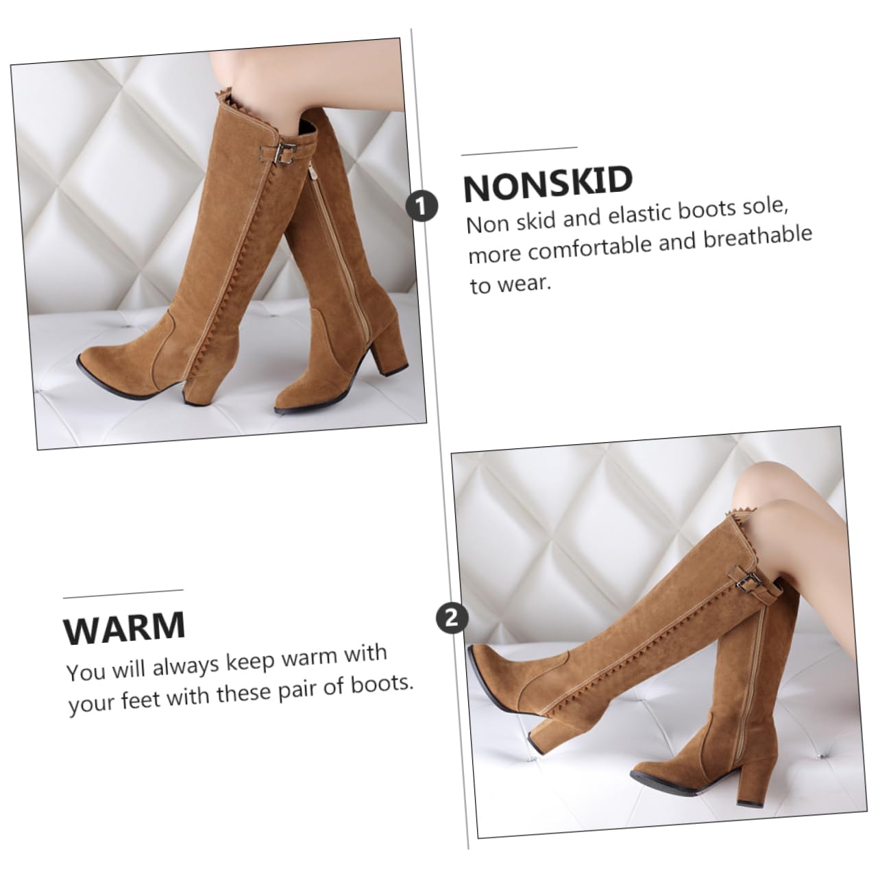 Botas Mujer Tacon Alto Botas Femeninas Botas De Ante Tacón Grueso Botas De Invierno Otoño Botas Largas Botas De Caballero Material De La : Caucho Light Brown
