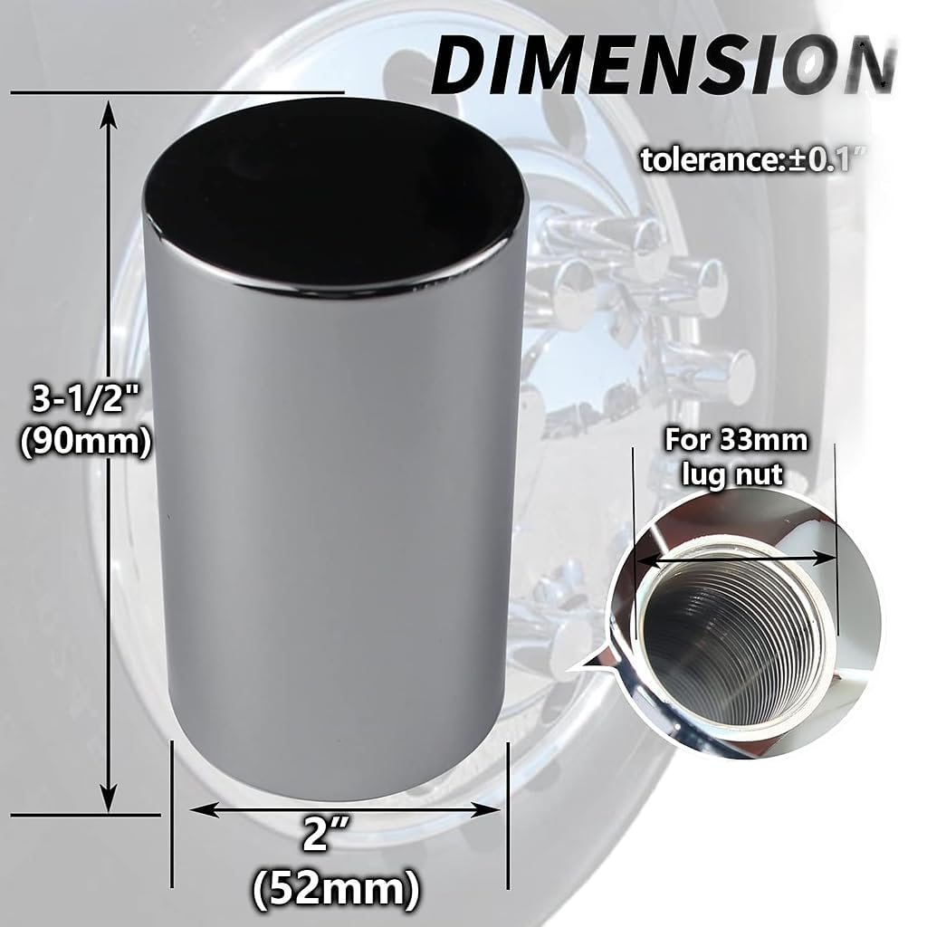 ABS Chrome Plastic Front Axle Cover Kits with 33mm Thread-on Flange Nut Covers for Semi Trucks in Pairs (Flat Top, 2 Set)