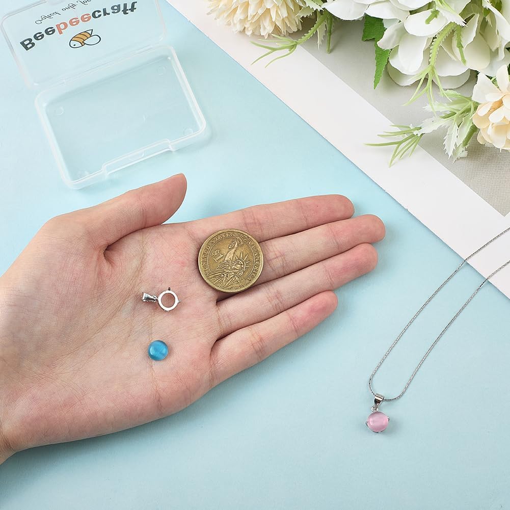 Beebeecraft 2Pcs Sterling Silver Pendant Blank Rhodium Plated Round Claw Pendant Base Gemstone Support with 925 Stamp and Storage Box for Jewelry Necklace Making