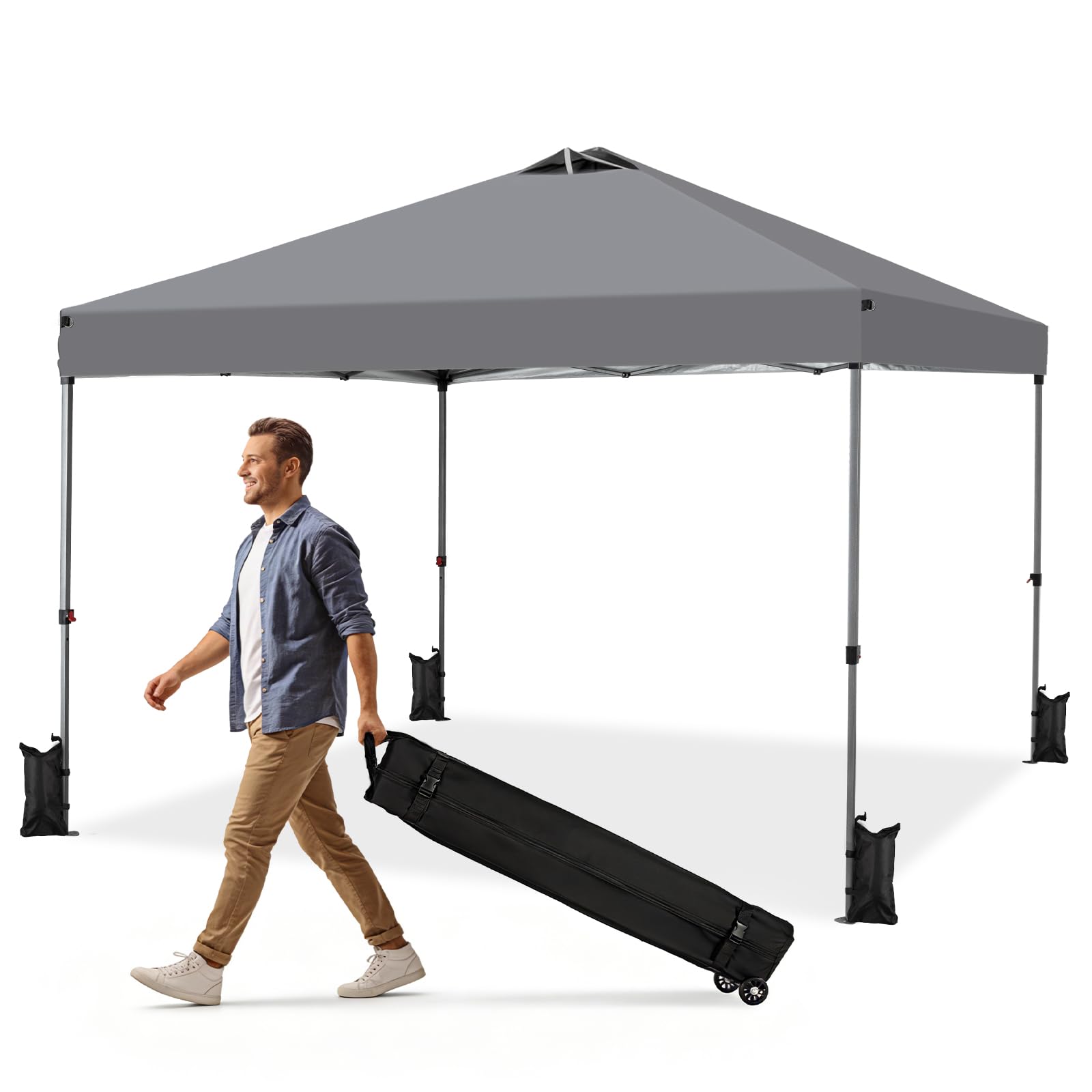 10x10 FT Pop Up Canopy, Easy Up Canopy Tent for Outdoor Patio, Backyard Parties Camping & Beach, Heavy Duty Instant Canopies with 1-Button Setup, 3 Adjustable Heights, UPF 50+ & Wheeled Bag — view 14