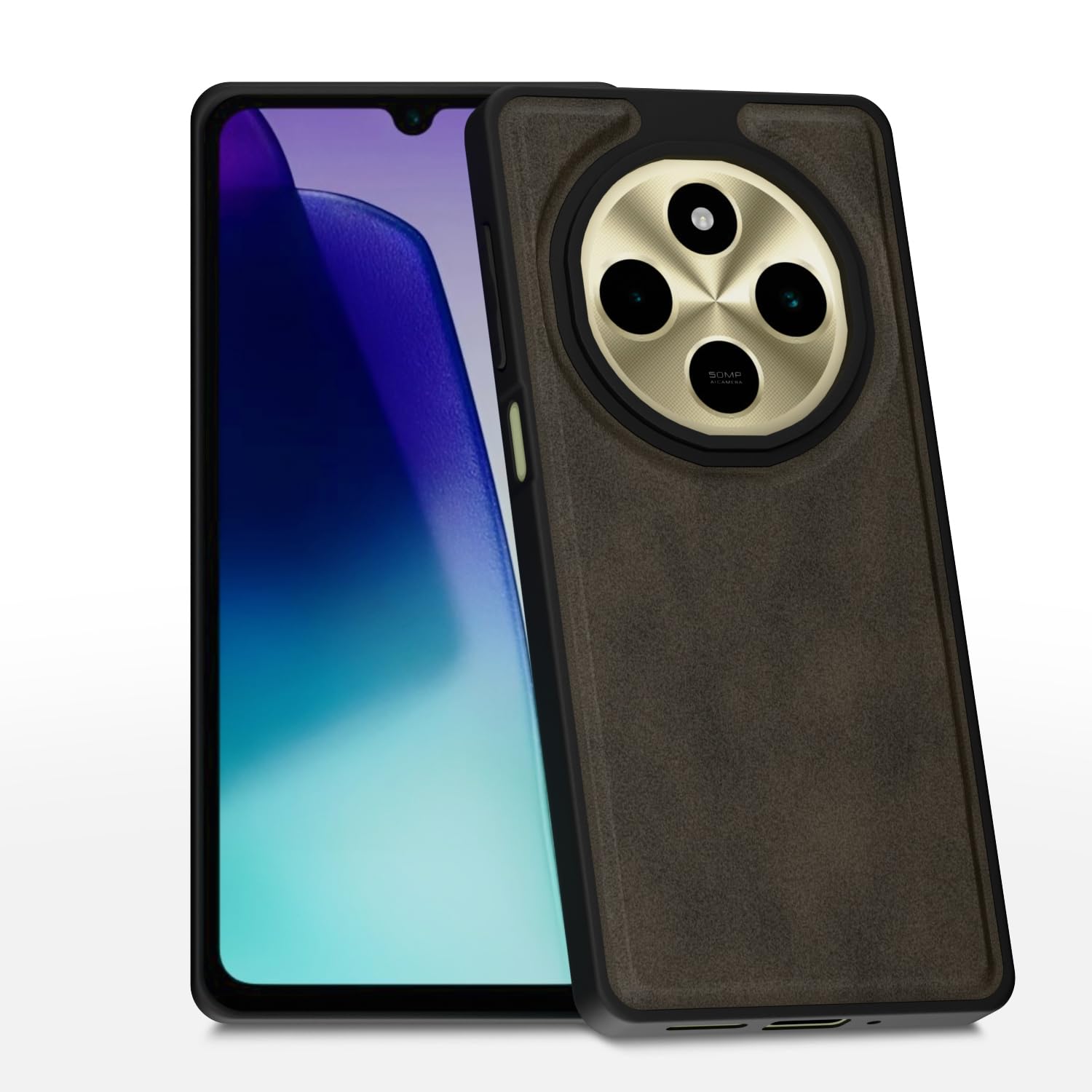 Amazon Basics Back Cover for Redmi A4 5G / Redmi 14C 5G / Poco C75 5G | Premium PU Leather | Soft Touch Finish | Full Camera Protection | Raised Edge Bumper Case (Brown)
