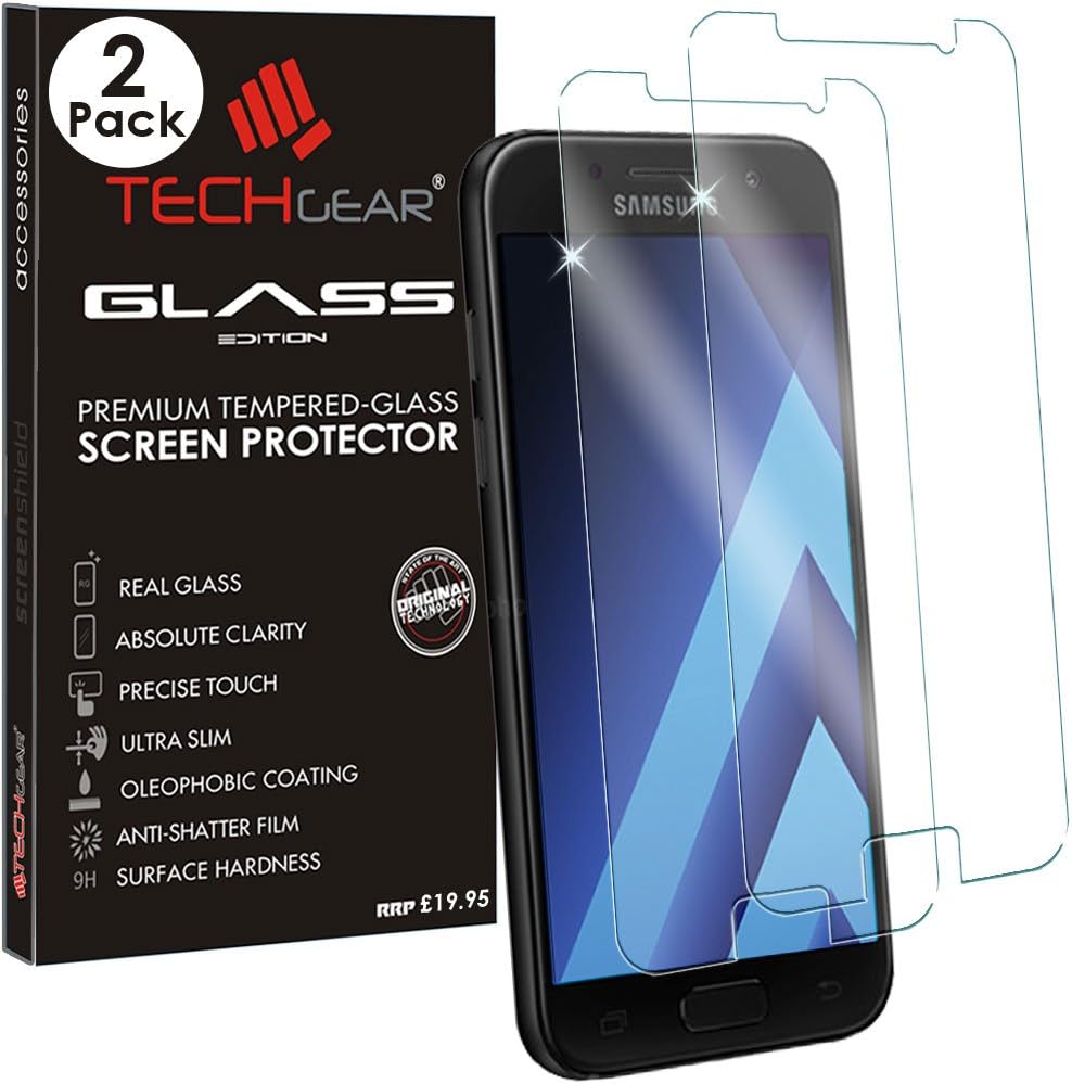 TECHGEAR [2 Pack] GLASS Edition for Galaxy A3 2017 (SM-A320 Series) - Genuine Tempered Glass Screen Protector Guard Covers Compatible with Samsung Galaxy A3 2017 (SM-A320 Series)