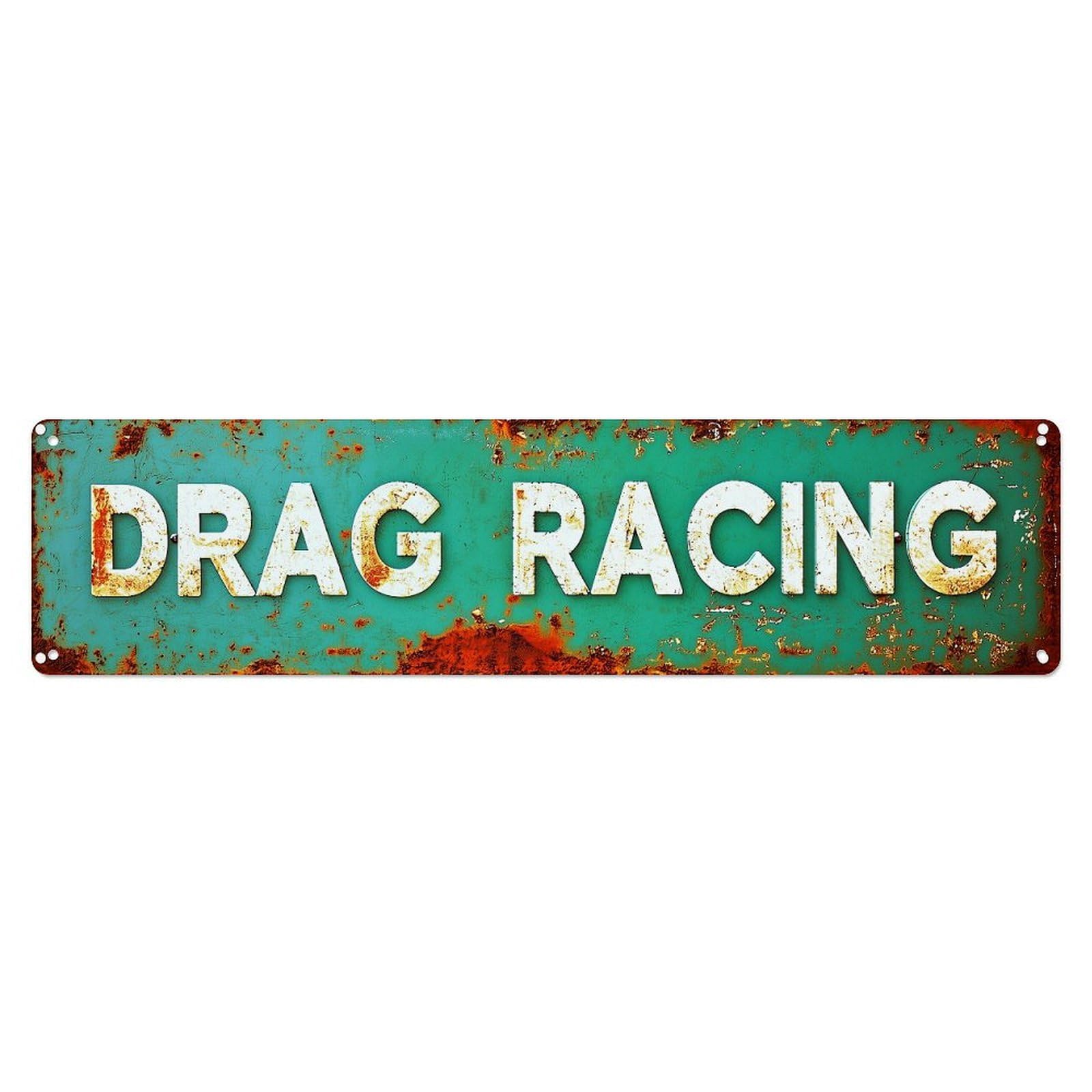 Rusty Metal Sign Drag Racing Vintage Tin Sign Retro Metal Wall Decor Metal Poster, Home Bar Garage Farmhouse Cafe Wall Art Decoration 4x16Inch