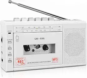 Gravador de cassete portátil, conversor digital de cassete para MP3 via USB ou cartão micro SD, alimentado por CA ou 4 pilhas AA, rádio AM FM, Walkman, alto-falante e microfone embutidos