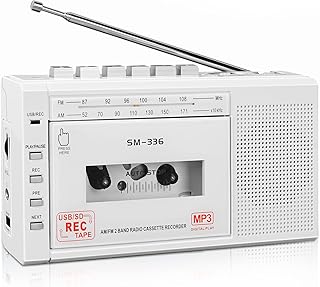 Portable Cassette Player Recorder, Cassette to MP3 Digital Converter via USB or Micro SD Card, Powered by AC or 4 AA Battery AM FM Radio Tape Walkman, Build-in Speaker and Microphone