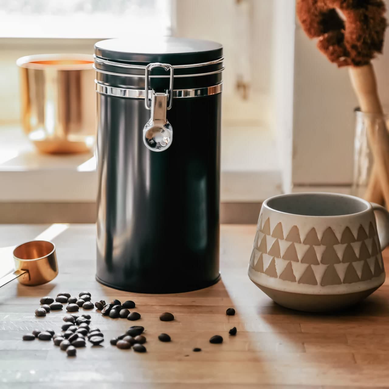 Kaffeedose/Vorratsdose mit Bügelverschluss und Silikondichtung, luftdicht aus Metall für 500g Kaffeepulver | 20 x 10.4cm (H,ø) | auch ideal als Mehl- oder Reisdose
