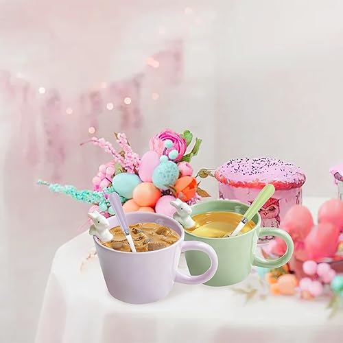 Miniatura 7 de BigNoseDeer Lindas tazas de conejo de Pascua con conejo 3D en el interior, taza de café de cerámica con cuchara, regalos lindos de Pascua para