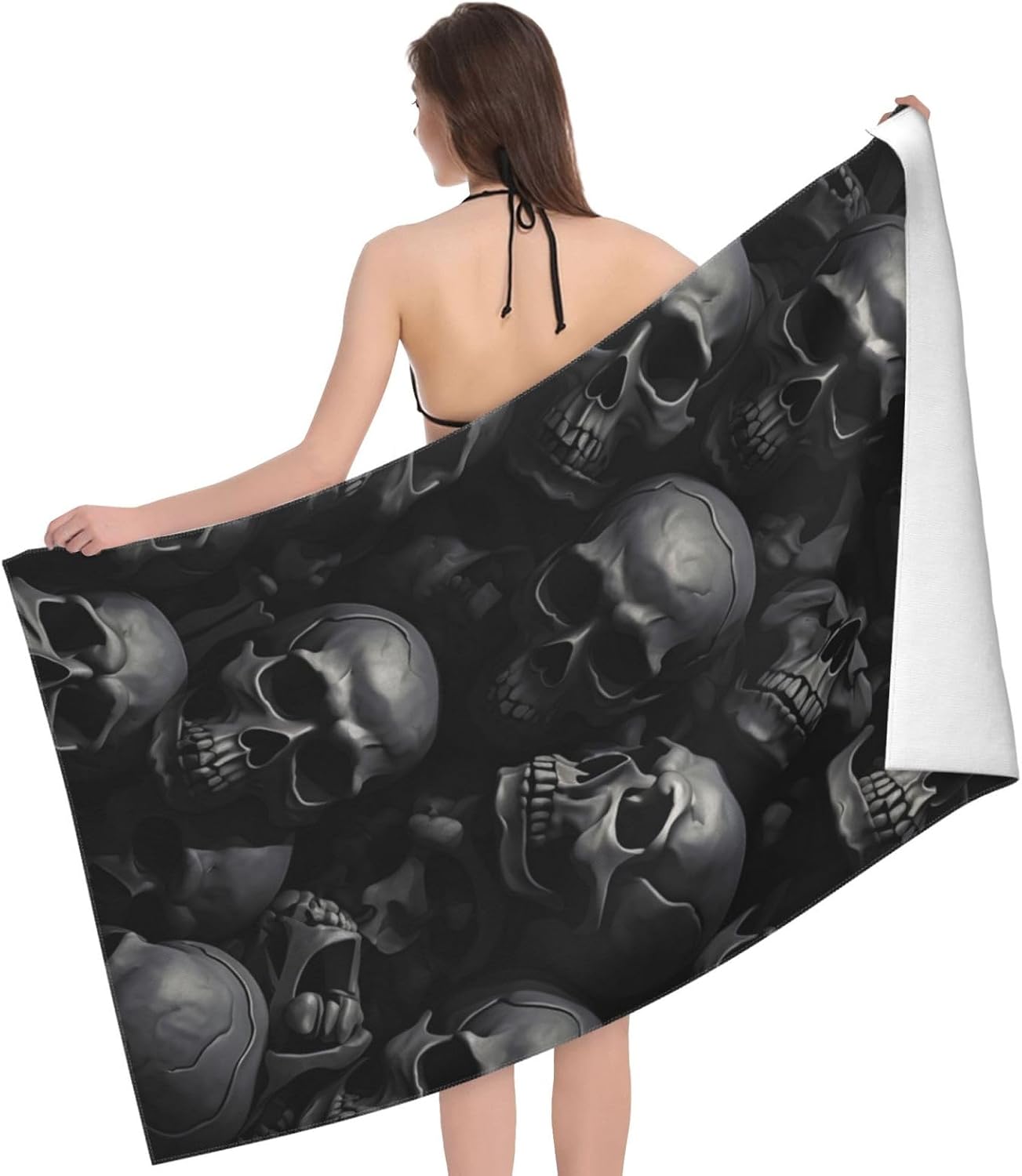 Black Skull Beach Towel Gothic Sand-Free Microfiber Bath Towel Ultra Soft Quick Dry Pool Towel Absorbent Towel Lightweight Towel Gifts for Outdoor Bathroom Swimming Decor 31inx51in