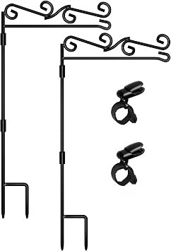 HOOSUN Garden Flag Stand, Premium Garden Flag Pole Holder Black Metal Powder-Coated Weather-Proof Paint, 37.8"H x 15.5"W For Outdoor Garden Lawn Without Flag 2 Pack