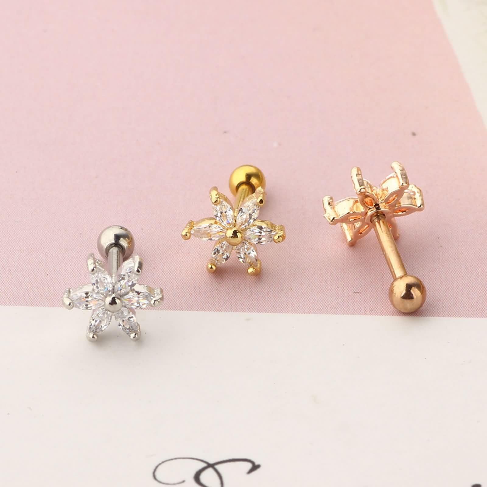 Ohrringe Hochzeit Gelbgold 9K / 14K / 18 K für Damen, Blume mit Moissanit, Schmuck Gold Frauen Ohrringe
