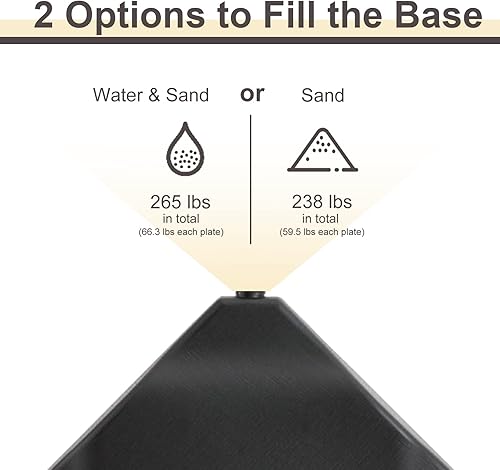 Miniatura 6 de Gardesol Base de sombrilla de patio resistente de 264 libras, base cuadrada, juego de placa de contrapeso, base de sombrilla voladiza llena de agua
