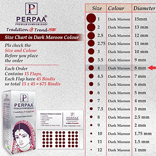 Image of PERPAA Kumkum Dark Maroon Round Bindi Book for Ladies Forehead Pack of 2-15 Flaps Each Box (Stick On) (04, Diameter 8mm)