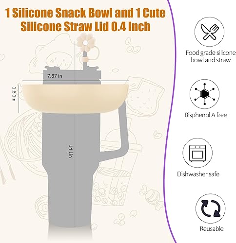 Miniatura 3 de Stanley Cup - Tazón de aperitivos de 40 onzas con asa, compatible con Stanley Cup de 40 onzas con asa, tazón reutilizable para aperitivos,