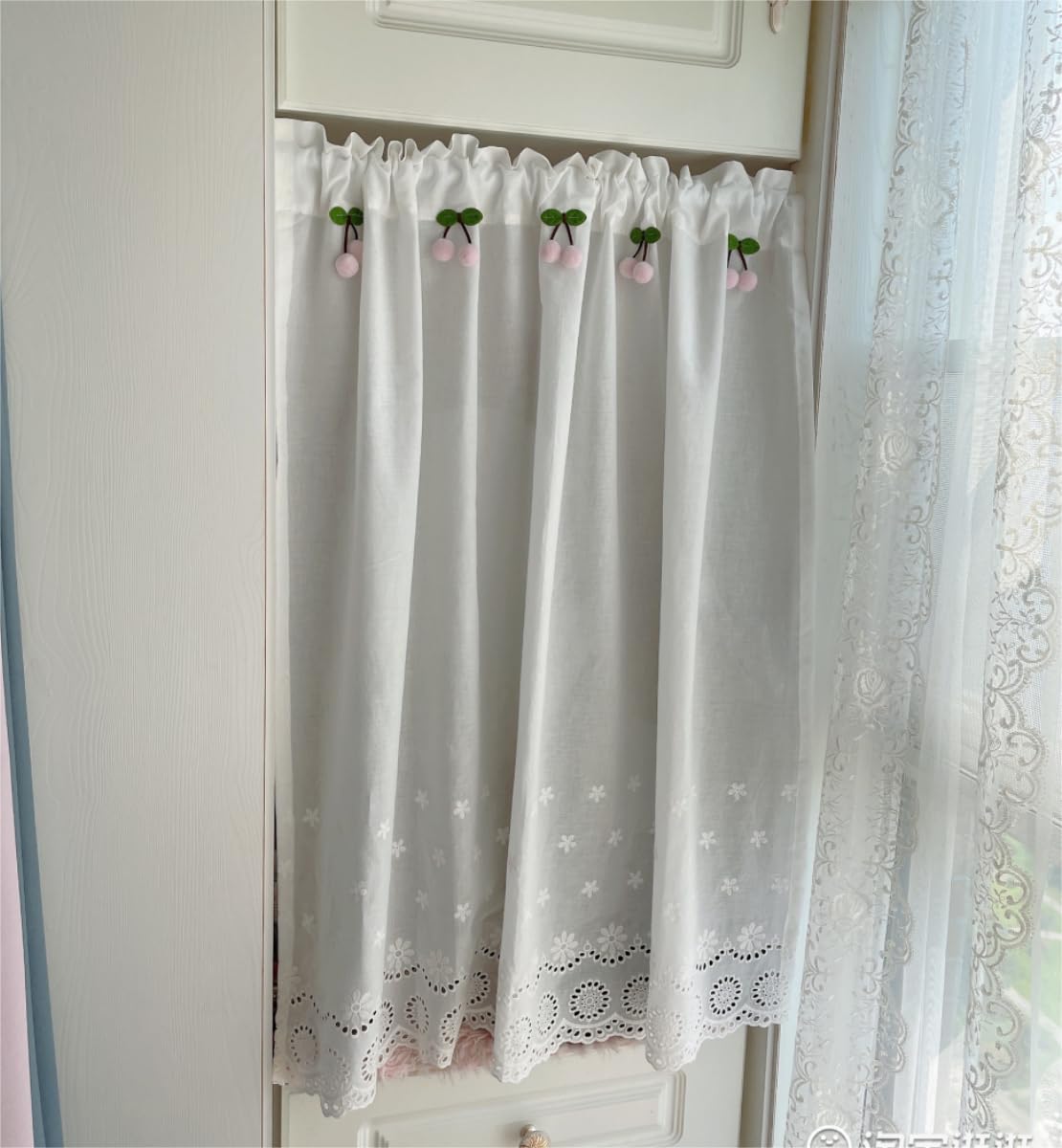 Tenda da bistrò, corta, 45 x 60 cm, motivo floreale, in tessuto jacquard, 45 x 60 cm (85 x 100 cm