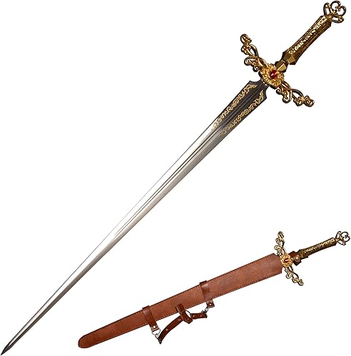 Miniatura 10 de The Game ER Sword Series: Espadas de Caballero y Espadas Gigantes de Acero Inoxidable Metálico, Vaina de Cuero