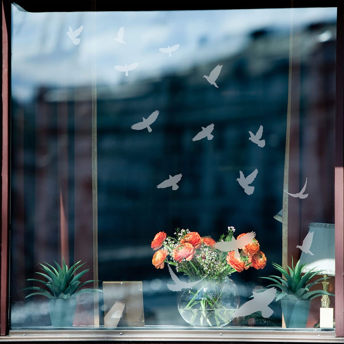 Ambiance - Adhesivo decorativo para ventana de cristal, transparente de pájaros, adhesivo anticolisión para ducha, oficina, ventana, baño y cocina, 40 x 40 cm, 15 pegatinas