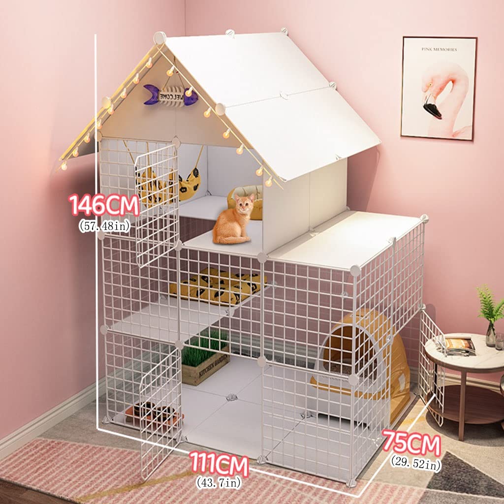 Okap Klatka dla kota Ogrodzenie dla kota Odpinany drut Kryty Domek dla majsterkowiczów Duży trening Idealny dla 1-2 kotów (Rozmiar: 111 x 75 x 146 cm) Ciepły jak zawsze