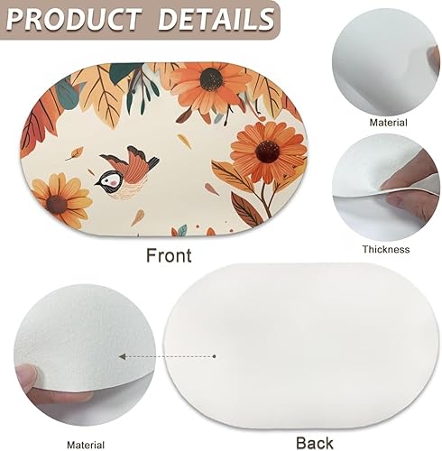 Miniatura 51 de Heat Resistant Placemats Oval Placemats Set of 6 Leather Washable and Wipeable Non Slip Place Mats, Waterproof Modern Dining Table Mats, Oval Floral