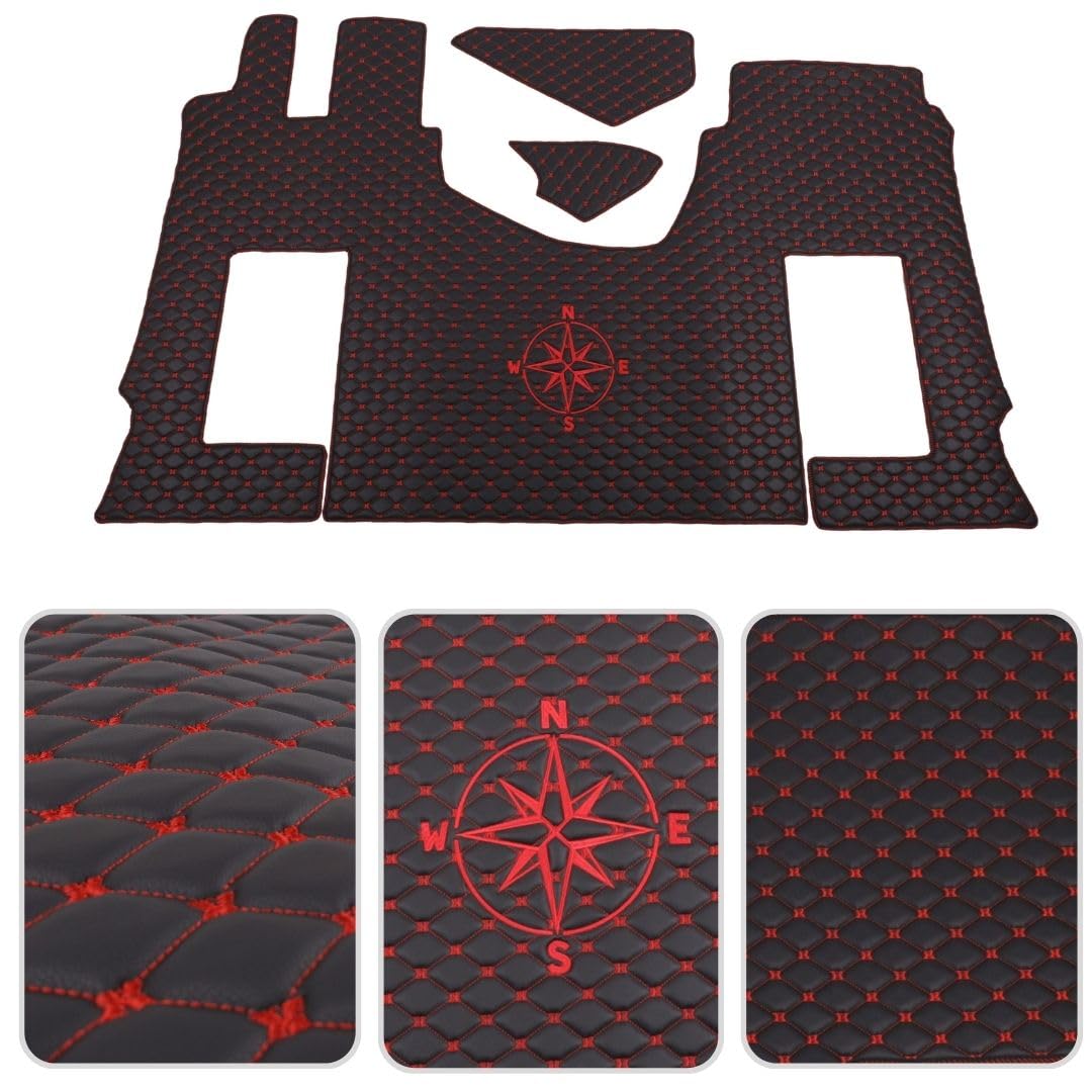 Tappetini per camion compatibili con Mercedes Actros MP4, MP5, MP6 con sedile passeggero sospeso – Elegante trapuntatura e logo esclusivo