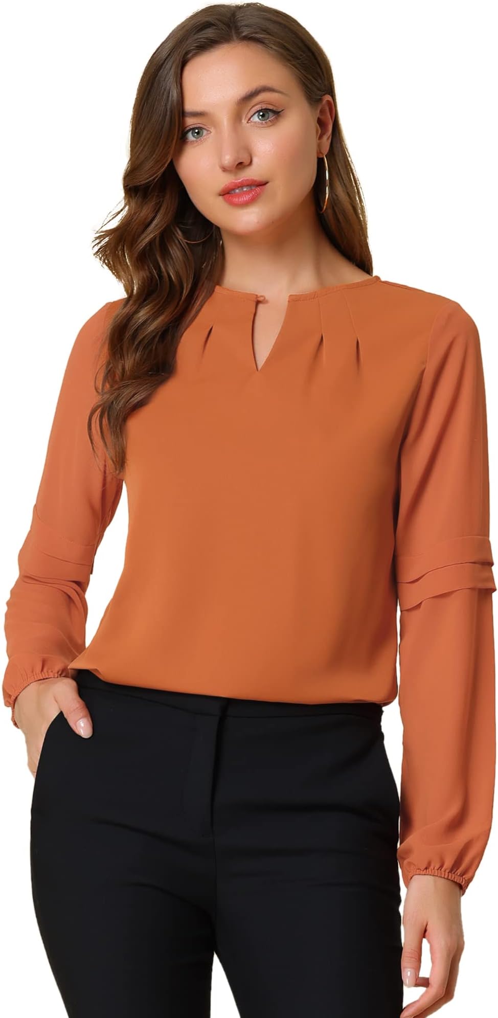 Allegra KWomen's Work Tops Keyhole Neck Long Sleeve Work Shirts Blouse Dressy Casual Business Shirt