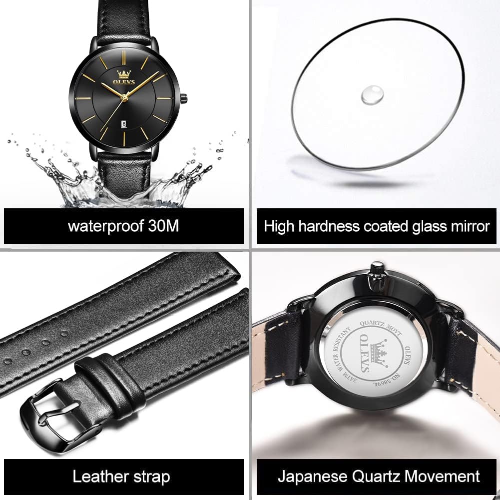 OLEVS Women Wrist Watches Ultra Thin 6.5mm Minimalist Dress Fashion Leather Strap Quartz Waterproof Date Day Slim Watches for Ladies - Image 6