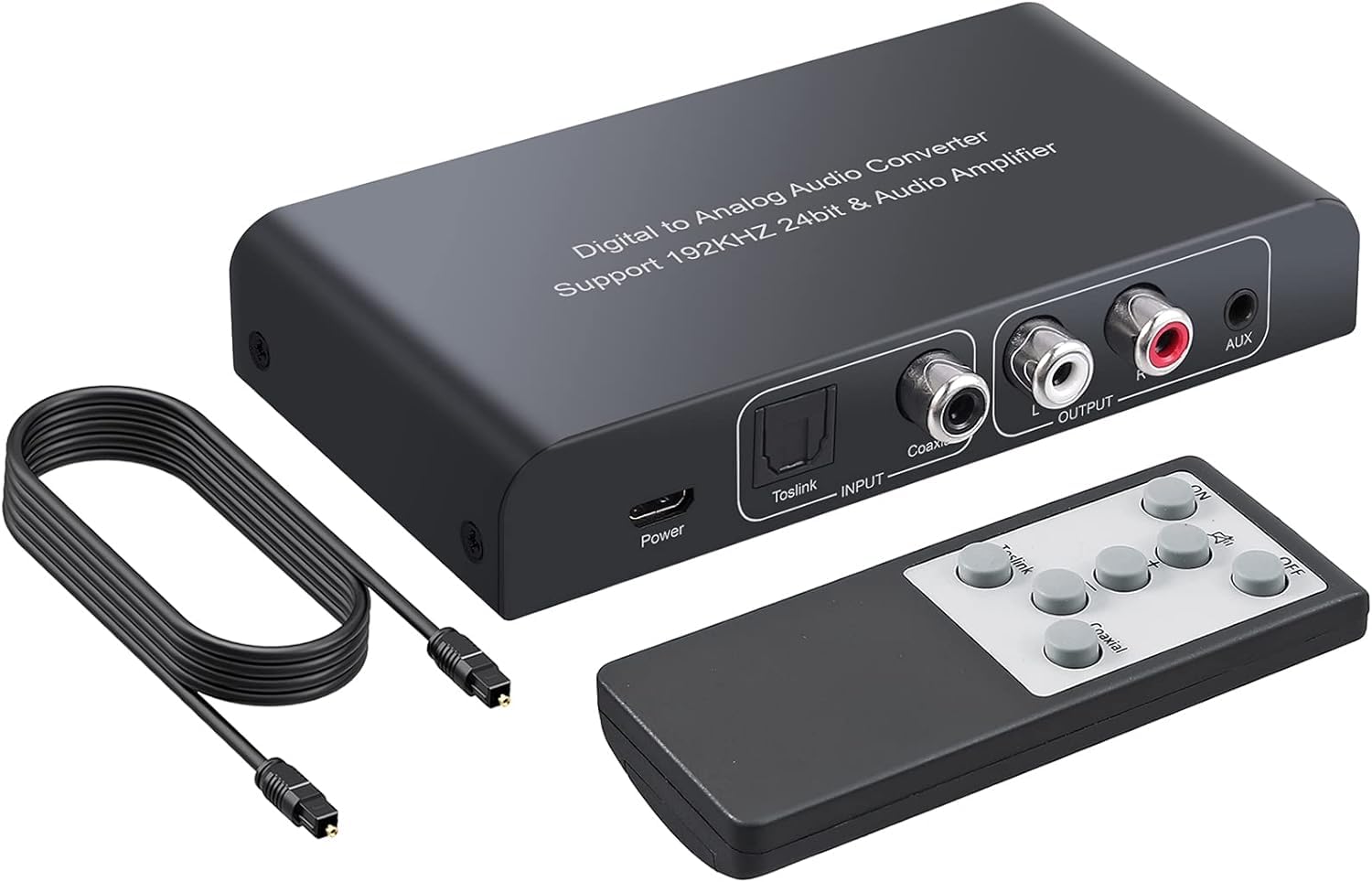 PROZOR DAC Convertitore con Telecomando 192KHz Convertitore Digitale Coassiale Toslink ad Analogico Stereo L/R RCA 3.5mm Audio Supporta Controllo Volume/Muto/Power ON OFF via IR Telecomando