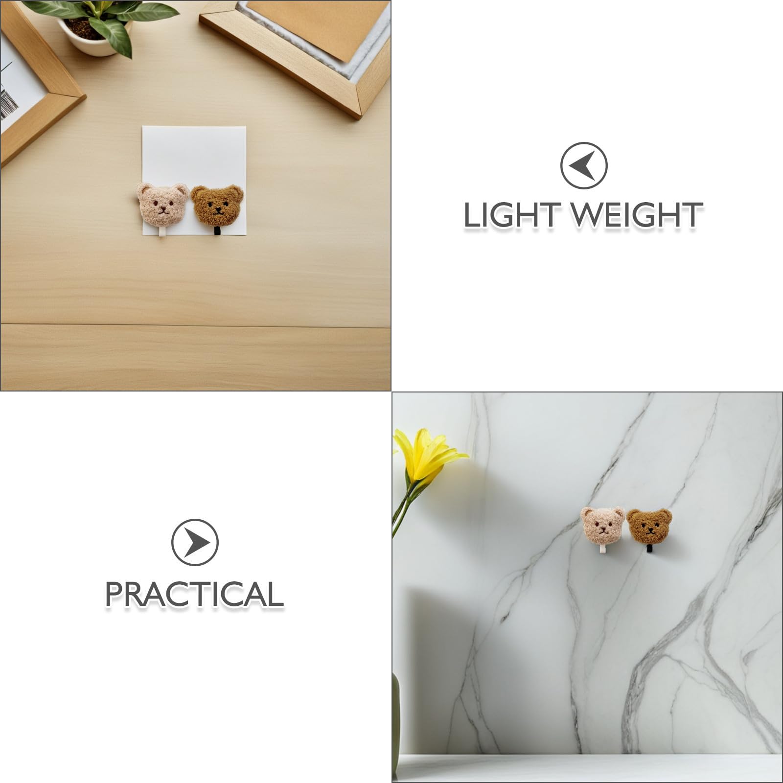 Ganchos Adhesivos de Pared Material Pp y Felpa Forma de Oso de Peluche 2piezas para Colgar Toallas y Llaves, Diseño Autoadhesivo sin Taladro para Baño y Armario