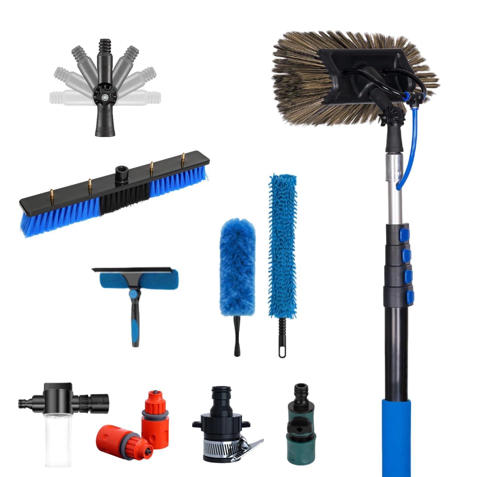 XYFGODEM Telescopic Carbon Pole for Cleaning Windows and Roofs - Complete Kit with Water Brush Window Cleaner