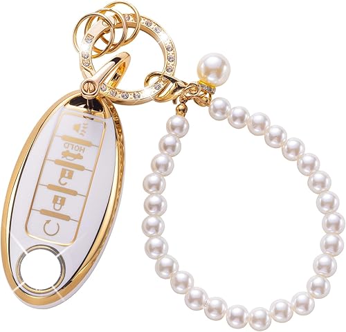 Funda para llavero Nissan con llavero de automóvil con perla, funda para llave para Nissan Altima Maxima, Murano, Rogue Sentra 370z, Pathfinder,