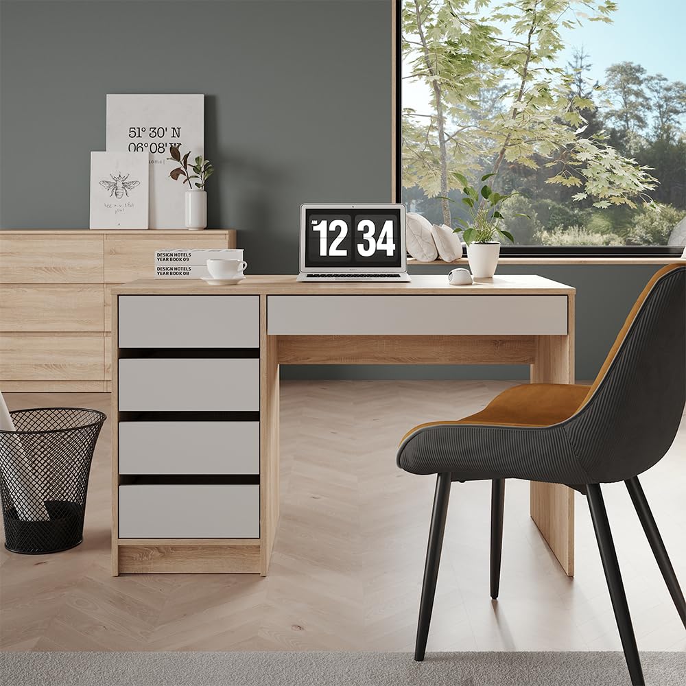 Vicco Bureau Sherry, Sonoma/Blanc, 55x120cm avec tiroirs, Convient comme Poste de Travail pour Le télétravail ou Les études