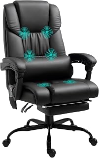 Vinsetto Silla de Oficina con Masaje Vibratorio de 6 Puntos Silla de Escritorio Giratoria con Respaldo Alto Reclinable Altura Ajustable Reposapiés y Mando a Distancia Negro