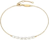 Mevecco Women's 18K Gold Plated Pearl Anklet - Boho Dainty Adjustable Handmade Ankle Bracelet for Beach Bohemian Style