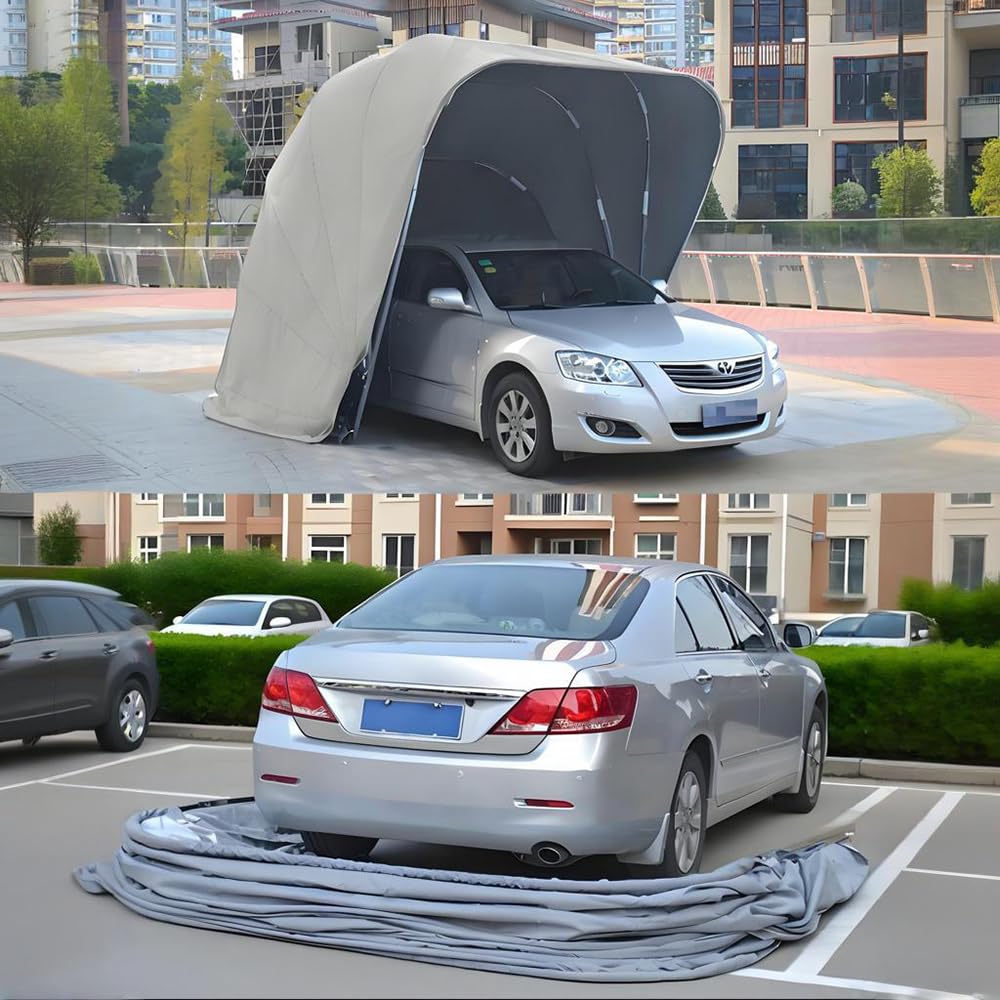 Abri De Voiture En Acier Inoxydable, Garage Semi - Automatique, Carport Pliant, Auvent D'auto , Tente De Garage Lourde, Verrouillable, Auvents pour voitures (Gris 5,9*2,7*2,45 M) (5.9 x 2.7 x 2.45 m)