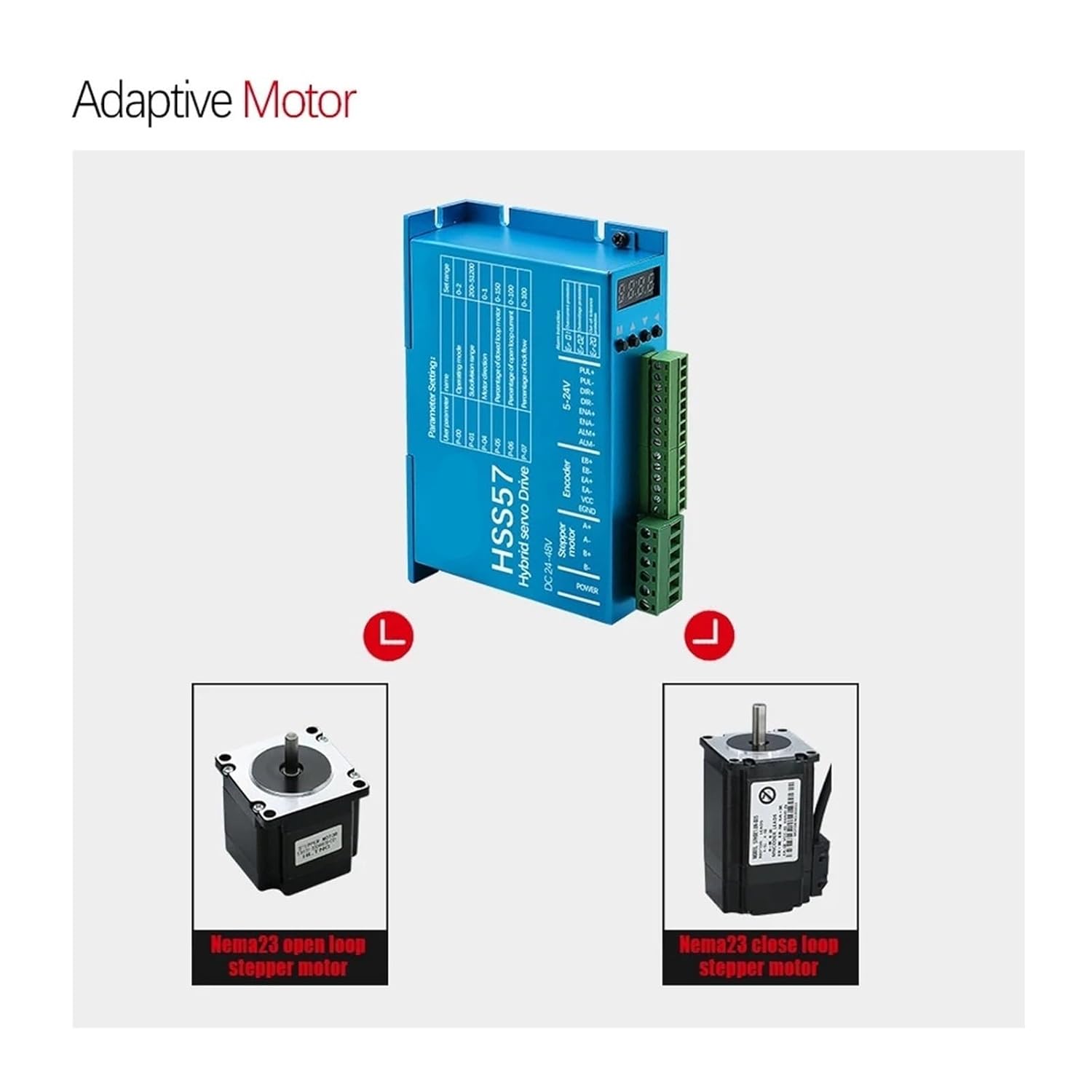 HSS57 Stepper Motor Drive Digital Display 0-200khz AC20-80V or DC 24-50V Encoder 1000 Lines 6.0A Suit for Nema23 Stepper Motor