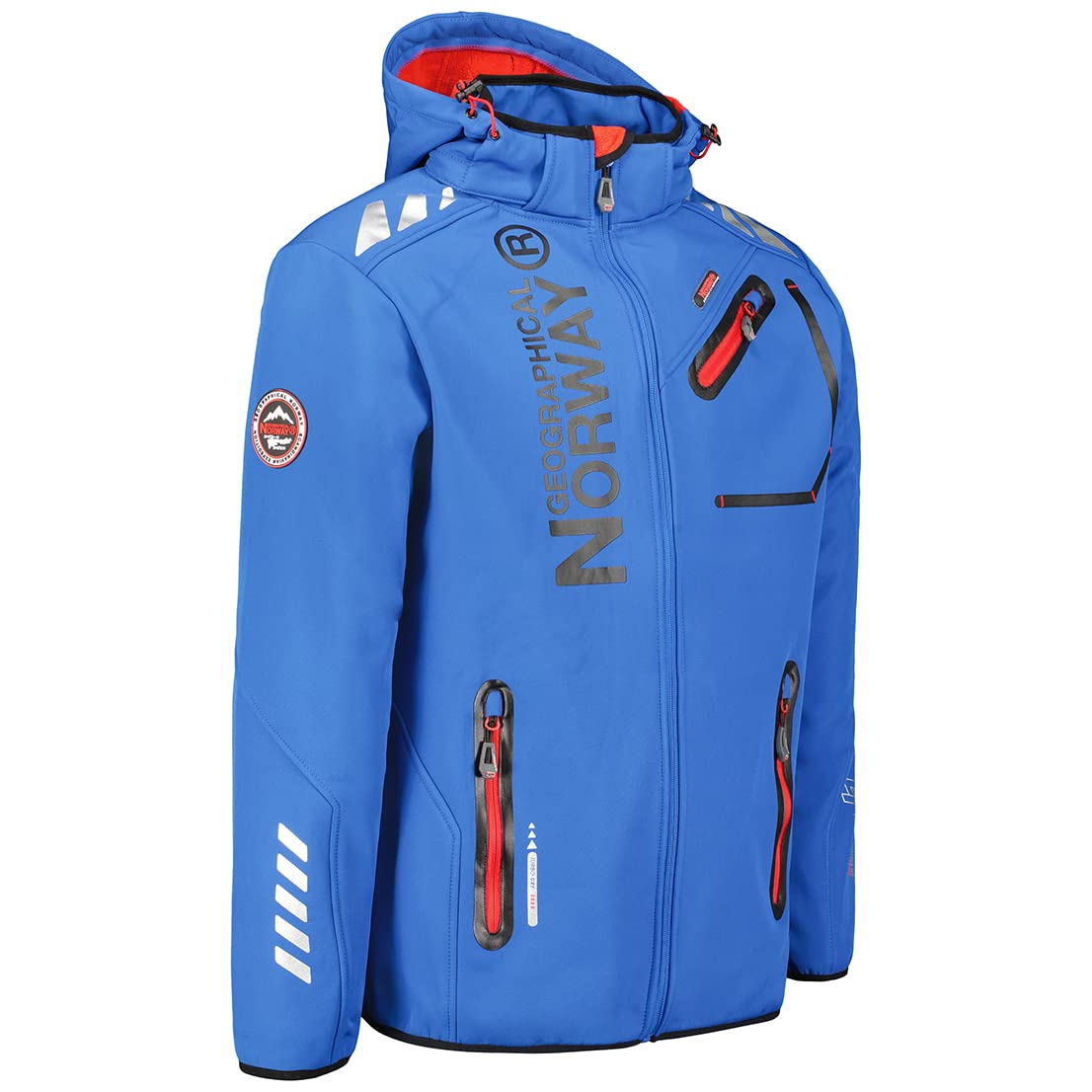Geographical Norway Royaute Men Męska kurtka z kapturem Softshell Wodoodporna - taktyczna kurtka outdoorowa - piesze wycieczki narciarskie jesień zima wiosna (królewski niebieski, L)