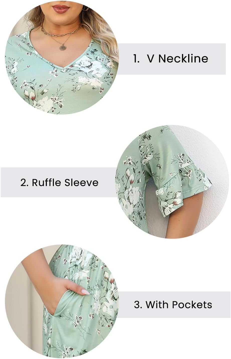 Celkuser Plus Size Summer Midi Casual Ruffle Short Sleeve Dress Lightweight Flowy Babydoll Beach Dress for Women with Pocket - Image 5