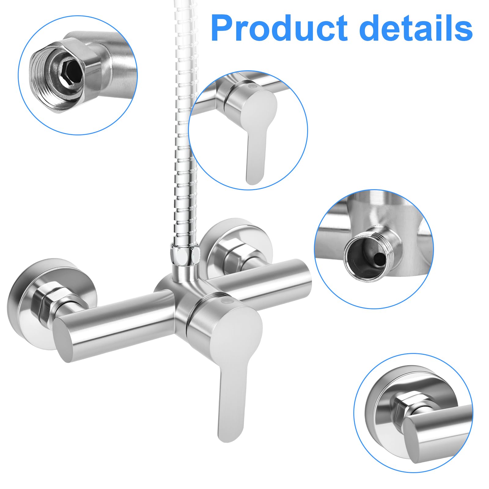 Grifo de ducha monomando, grifo mezclador para ducha montaje en pared, grifo de ducha de pared para baño, grifo de bañera de acero inoxidable 304, G ½ salida de agua hacia arriba