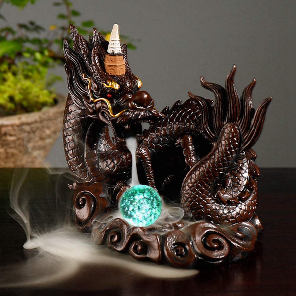 Fdit Portaincenso, Forma distintiva del Drago Bruciatore di incenso in Ceramica riflusso Cascata Aromaterapia Ornamento Decorazioni per la casa (7,9 x 6,7 Pollici)