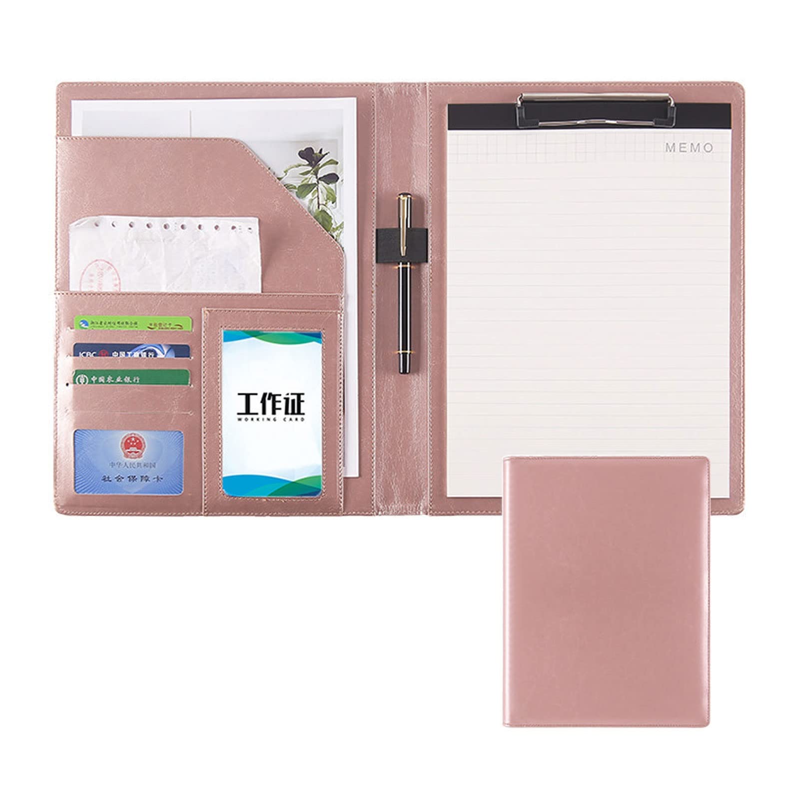 Portfolio A4 en cuir rose porte documents élégant et organiseur de conférence compact