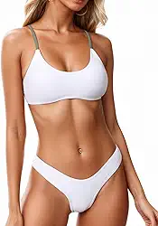 Conjunto de biquíni feminino sexy com gola canoa, 2 peças, maiô brasileiro de corte alto amarrado nas costas