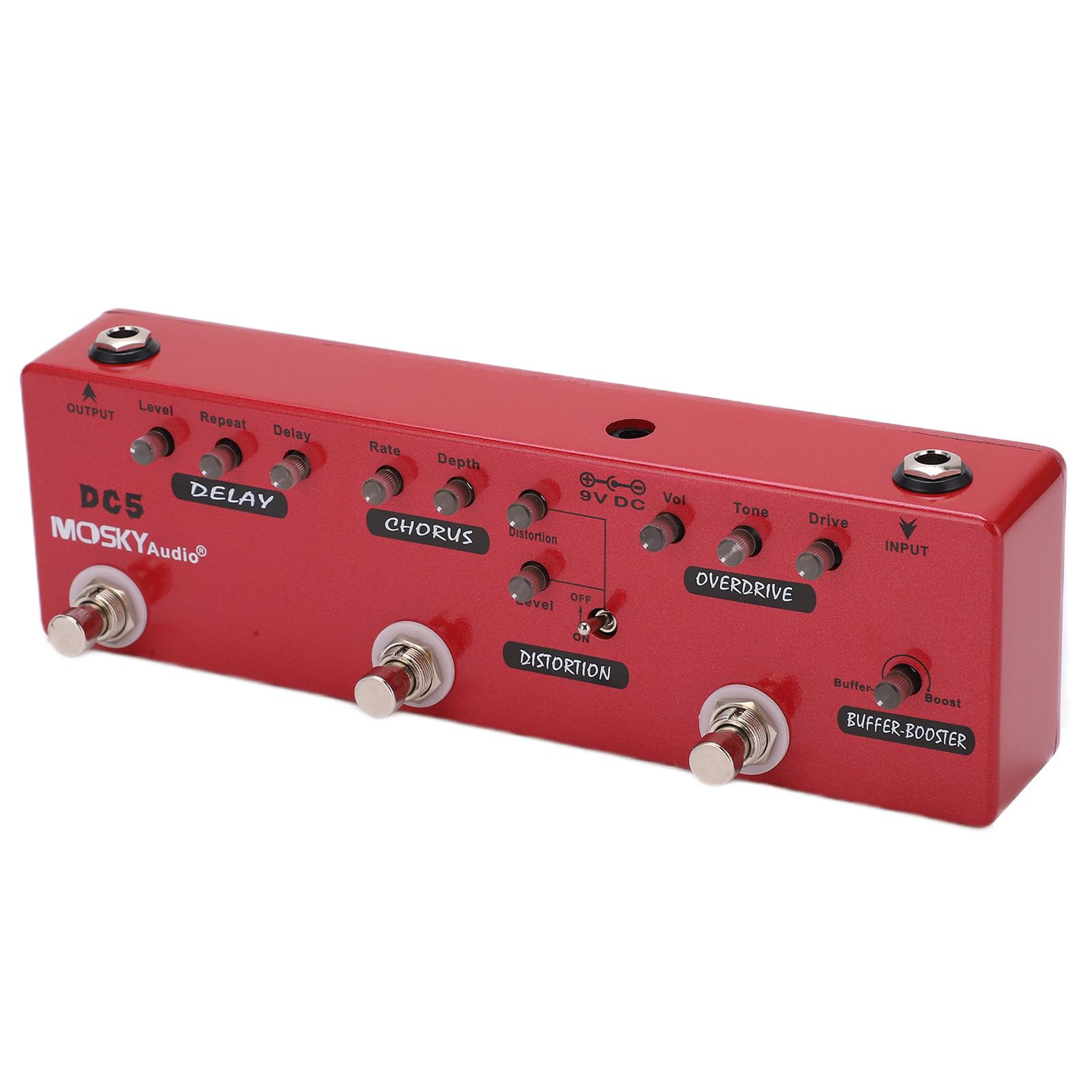 Alomejor Pedale per Chitarra Multieffetto, Effetto True Bypass Rosso in Metallo con Distorsione del Chorus Ritardato per Bassisti Elettrici