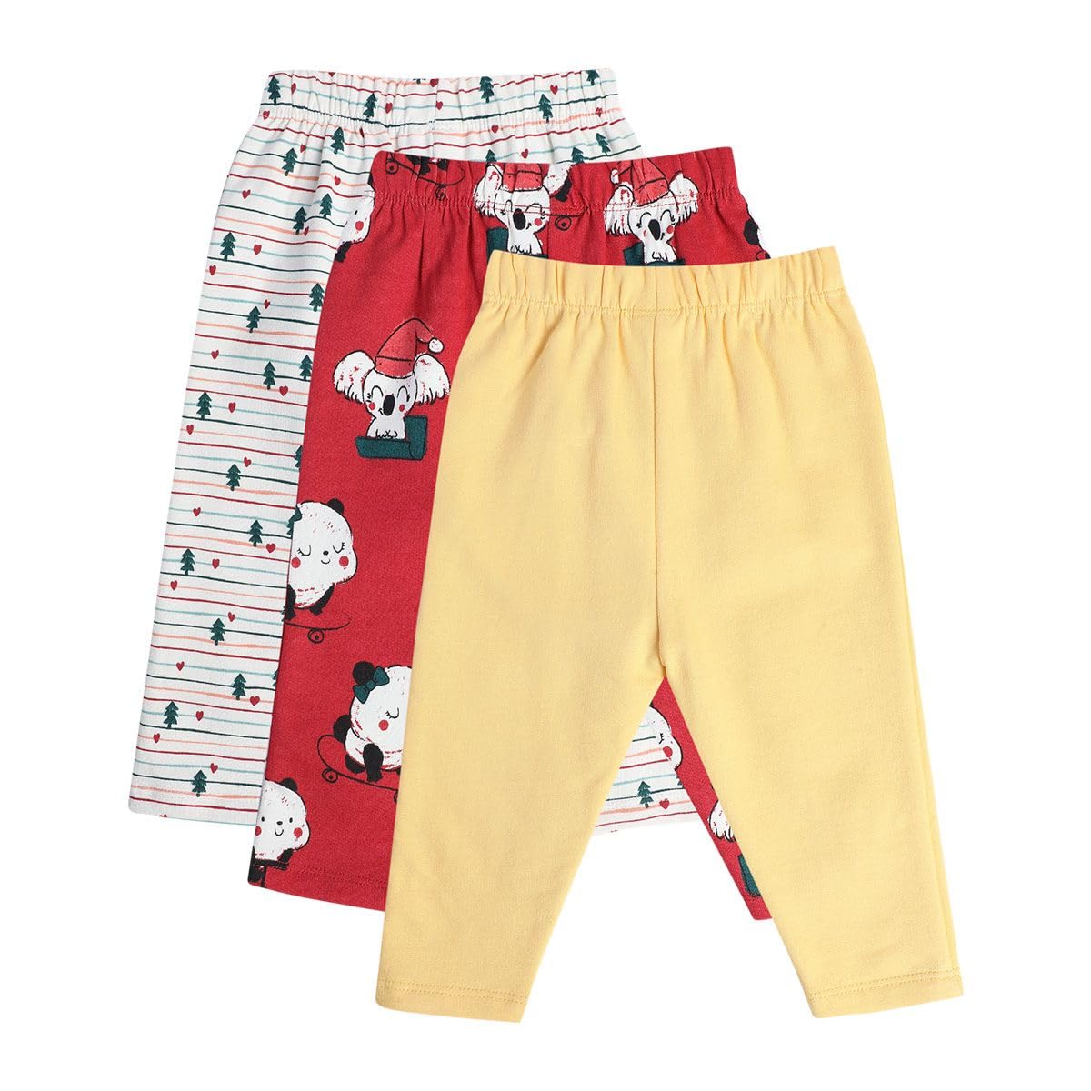 Mini Klub Baby Full Length Knit Cotton White/Red/Yellow Printed Bottom (Pack Of 3, New Born) - Image 3 thumbnail