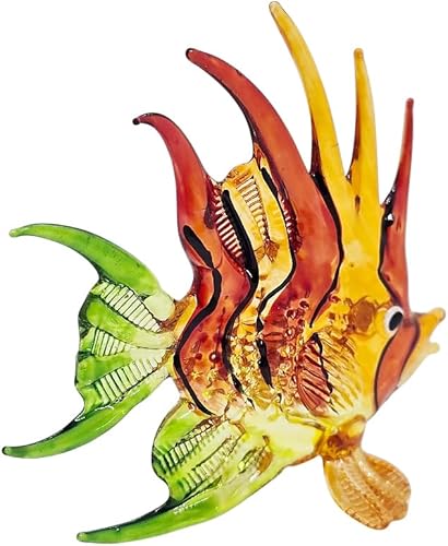 Miniatura 50 de WitnyStore Pequeña figura de pez ángel azul verde amarillo de 3½ pulgadas – Miniatura soplada a mano de vidrio pintado a mano peces de mar de agua