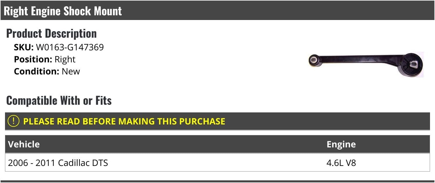 Right Passenger Side Engine Shock Mount - Compatible with 2006-2011 Cadillac DTS 4.6L V8