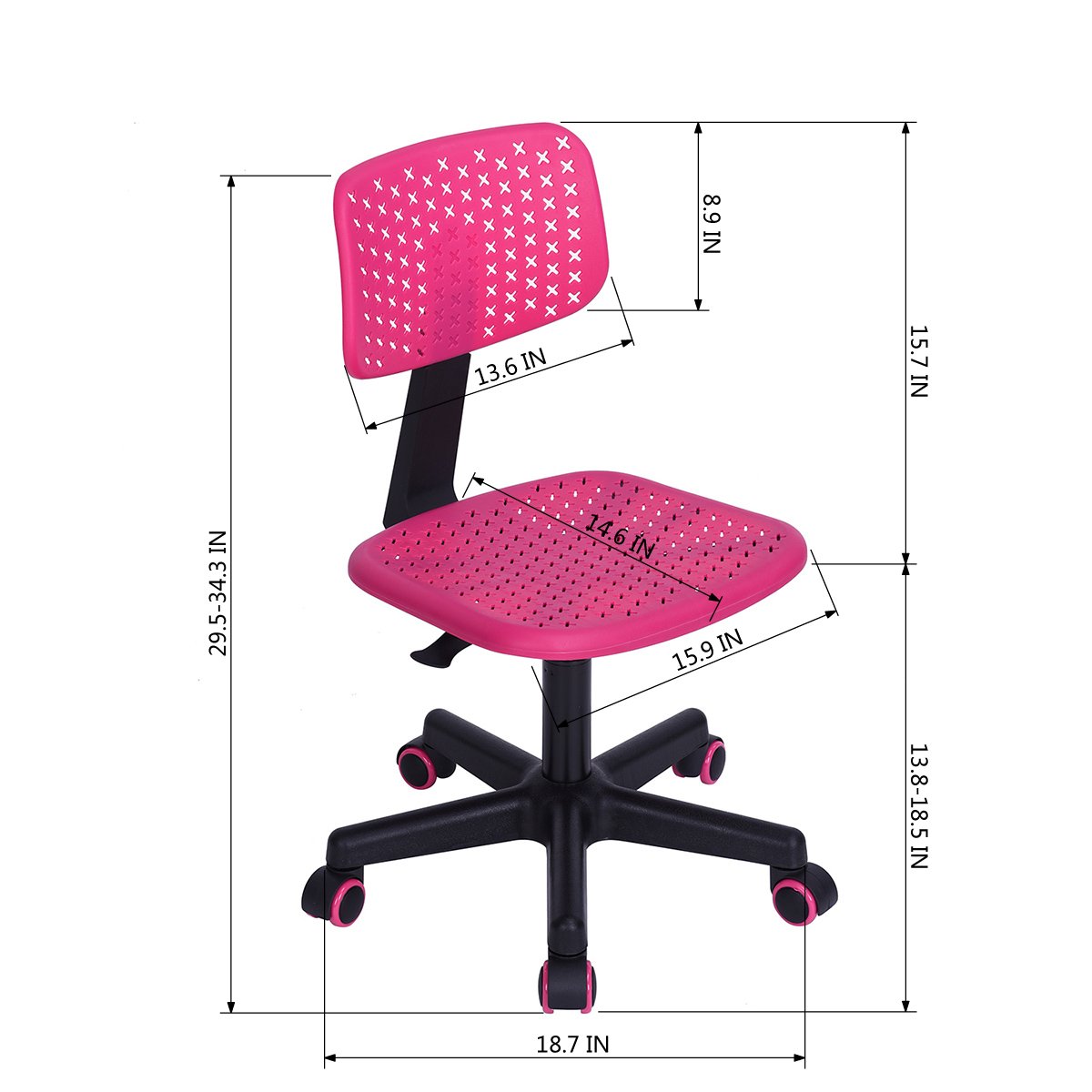 Homy Casa 1-Pack Pink Desk Chair, Ergonomic Design, Plastic Construction, Space-Saving for Kids' Rooms, Lightweight and Adjustable Seating, Fun Star Pattern (Pink,Set of 1)