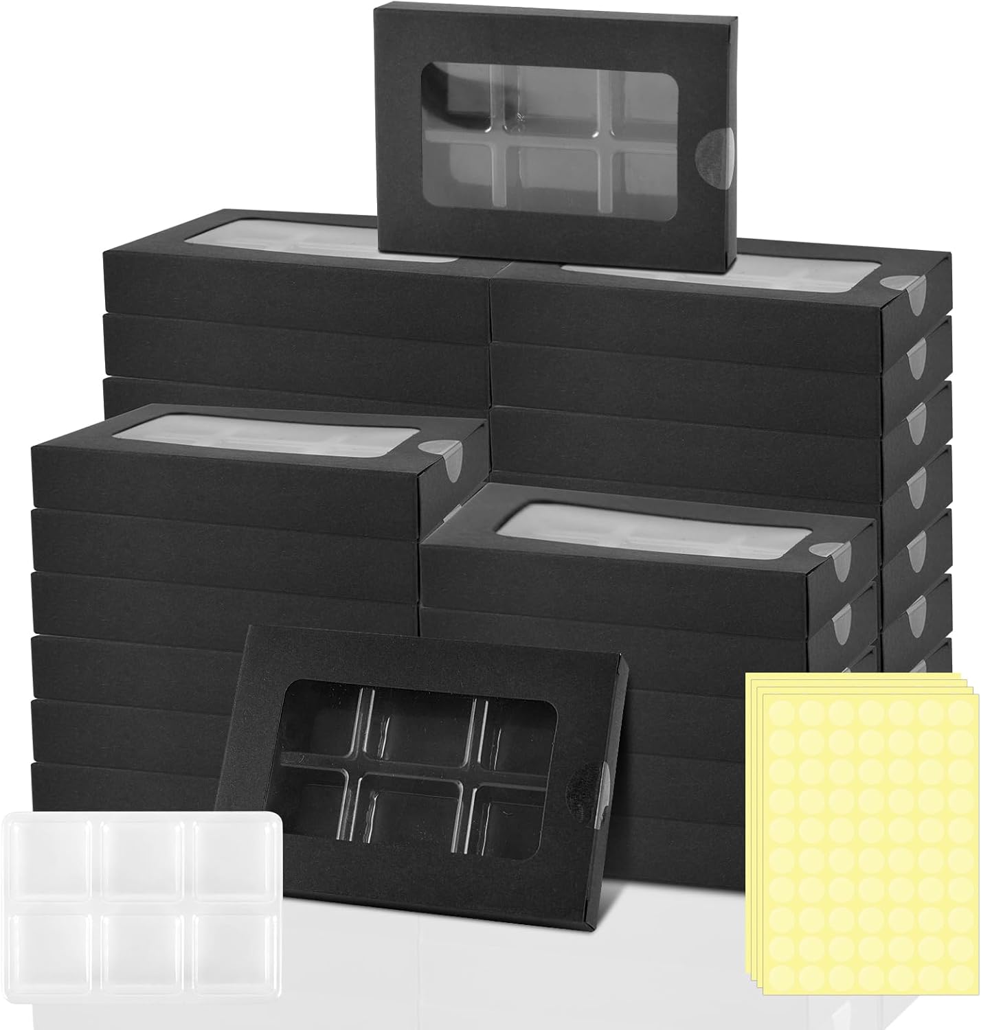 SMAODSGN 100 Pcs Gift Boxes for Wax Melts Plastic Mold with Box Wax Melt Boxes Crystal Clear Wax Melt Molds Wax Melts Containers for Wax Cubes Wax Tarts Wax Block