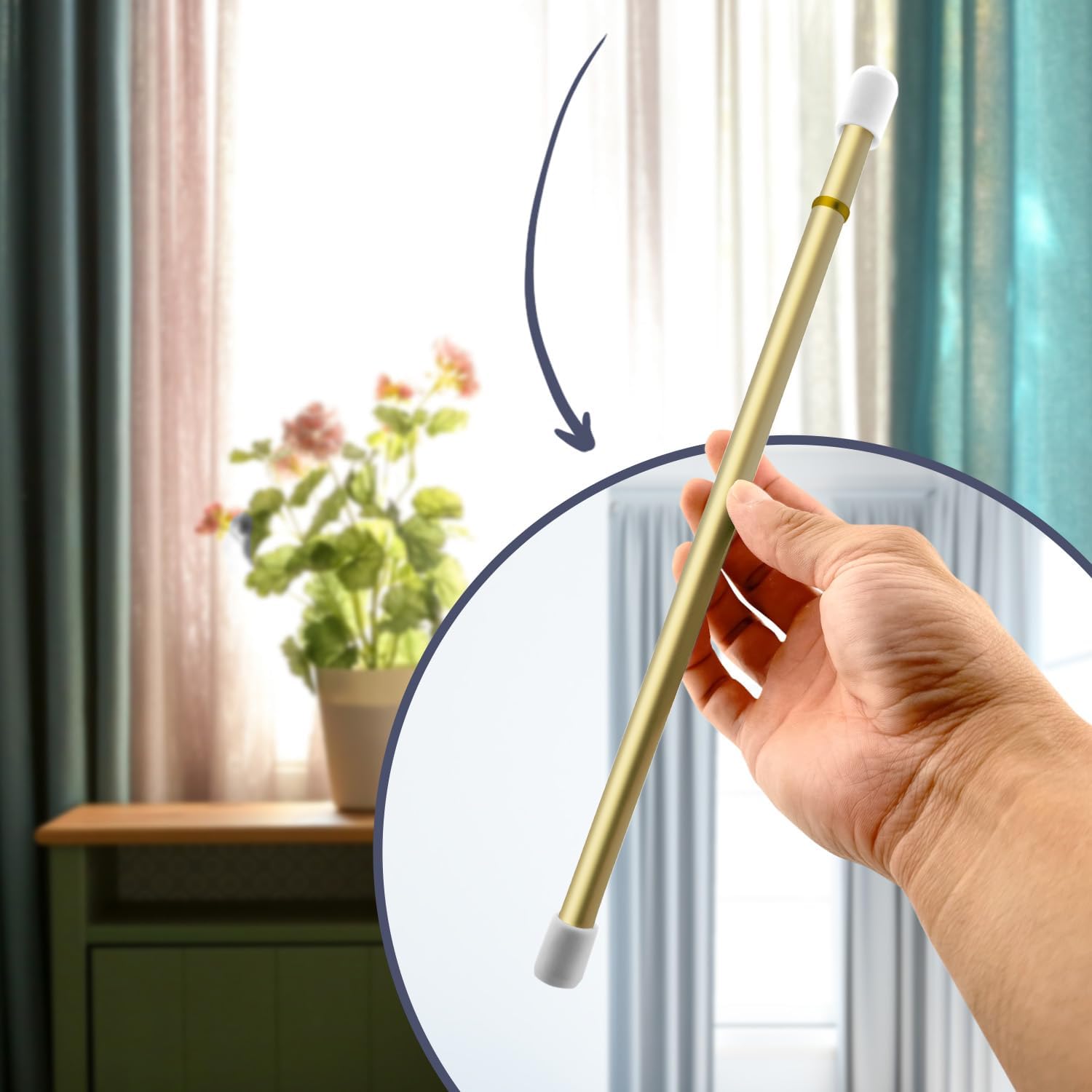 Amazing Drapery Hardware 7/16 Inch Brass Spring Tension Rods, Set of 2 - Adjustable Length 28-48 Inches - Twist to Fit Curtain Rods for Lightweight Sheer Panels, Sidelight Windows, and Small Spaces