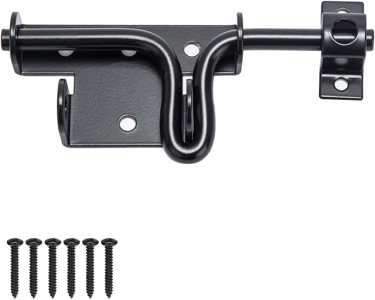 Heavy Duty Sliding Gate Latch Metal Slide Action Bolt Gate Latch for Wooden Fences Shed Barn Doors by Henson, Black (1 Pack)